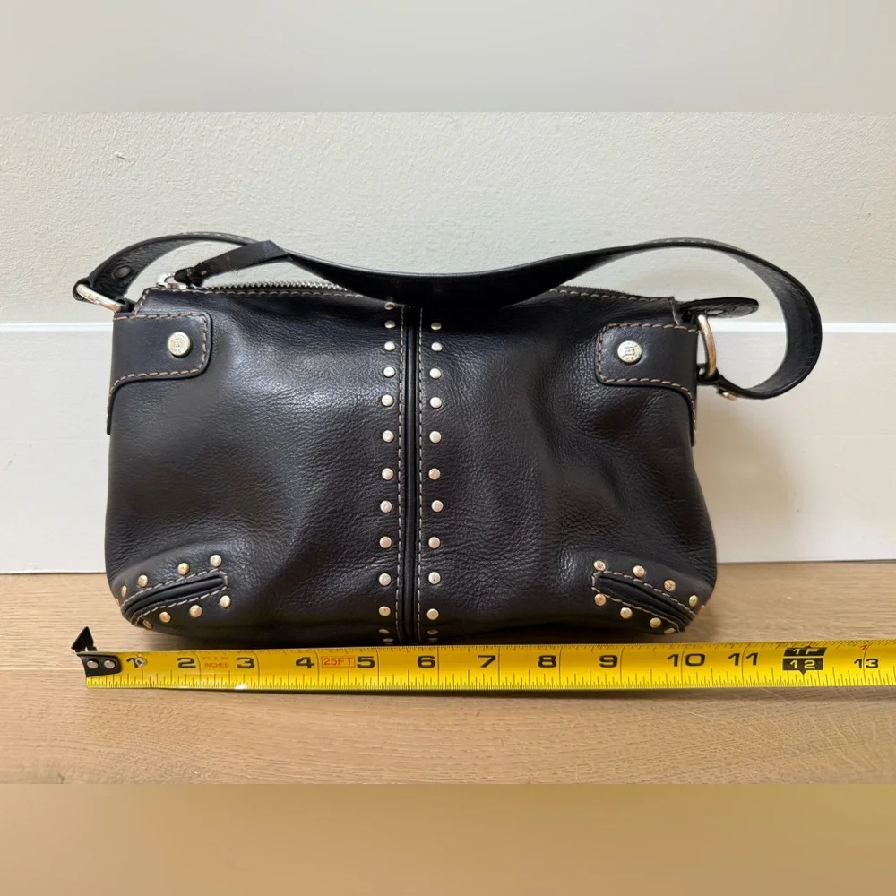 MICHAEL Michael Kors Black Studded Leather Shoulder Bag with Zippered Closure - Picture 2 of 16